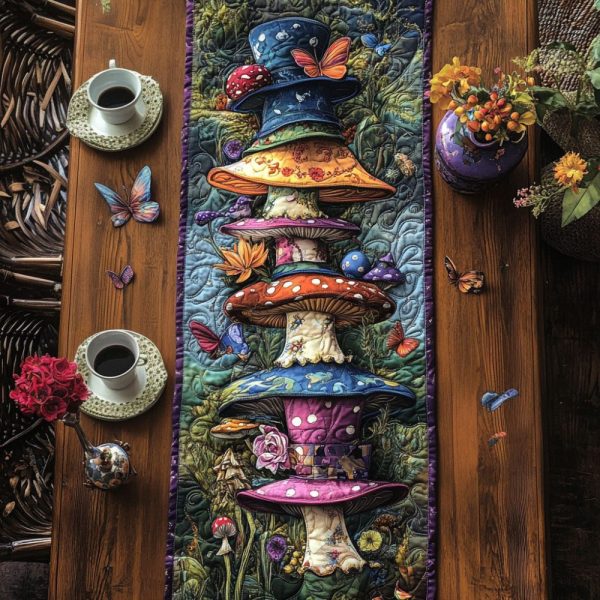 Magical Mushrooms N Butterflies Quilted Table Runner