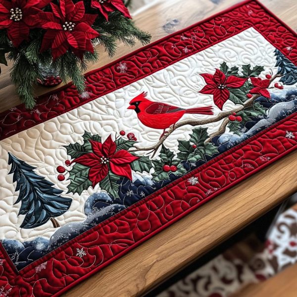Majestic Cardinal Bliss Quilted Table Runner