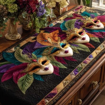 Mask Carnival Quilted Table Runner