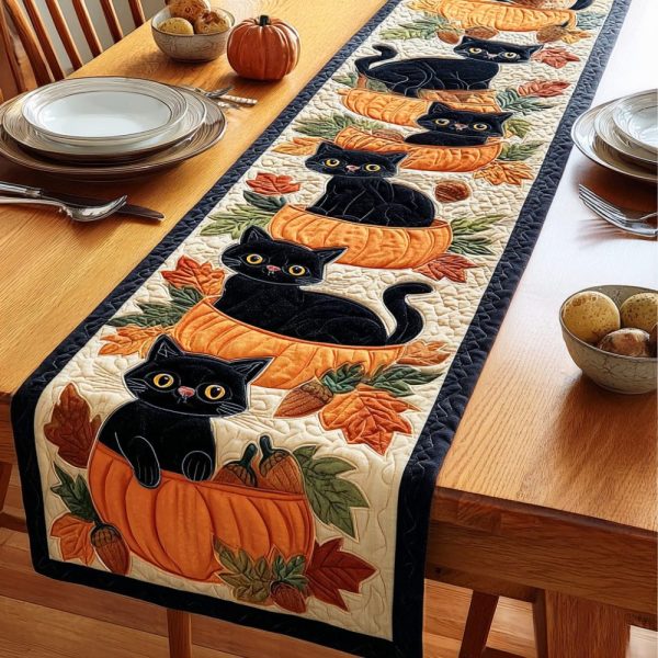 Midnight Whisker Charm Quilted Table Runner