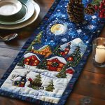 Moonlit Christmas Village Quilted Table Runner