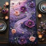 Moonlit Lilac Roses Quilted Table Runner