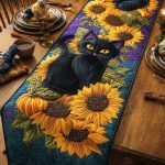 Mystic Moon Meow Quilted Table Runner