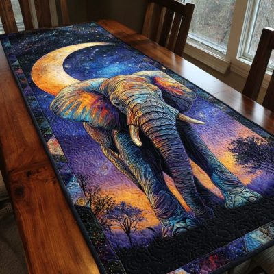 Night Elephant Quilted Table Runner