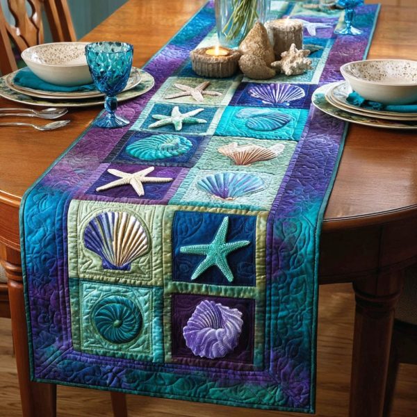 Ocean Shells Quilted Table Runner