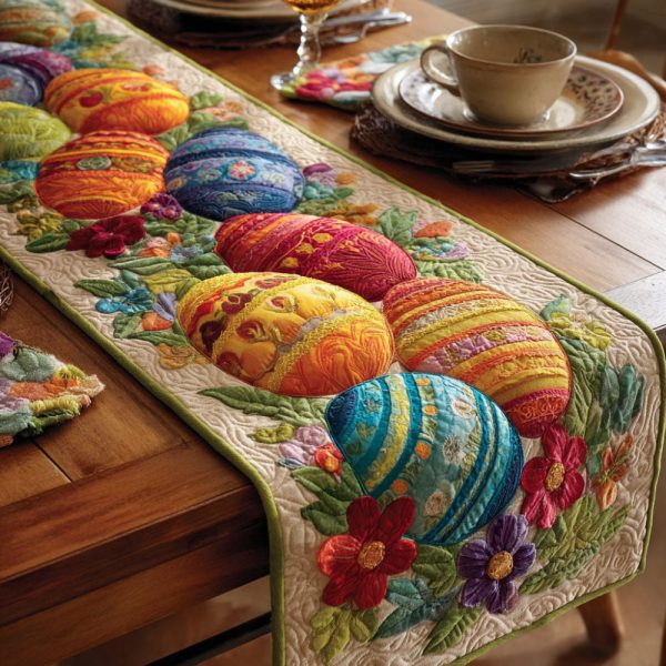 Painted Eggs Quilted Table Runner