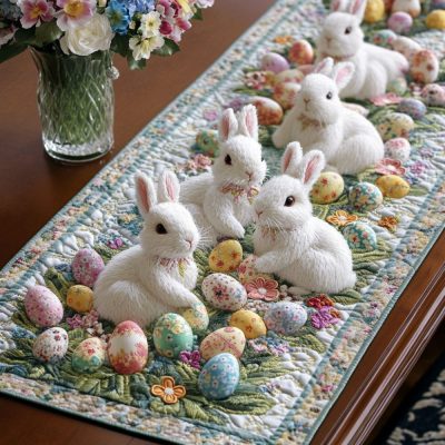 Pastel Bunny Bloom Quilted Table Runner
