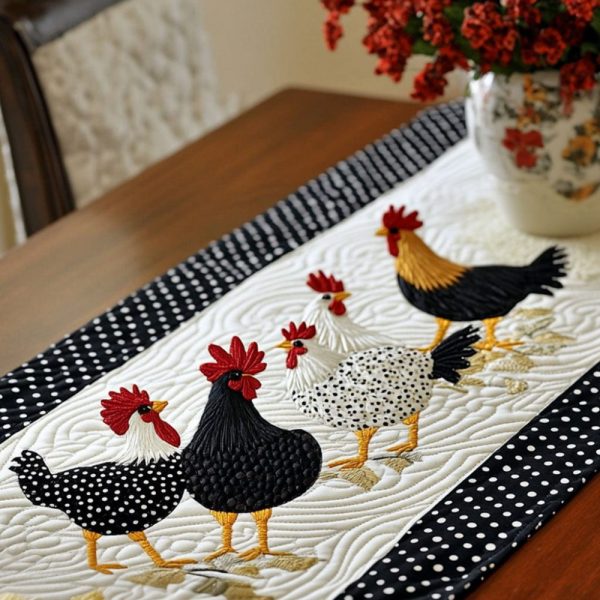 Patchwork Hens Quilted Table Runner