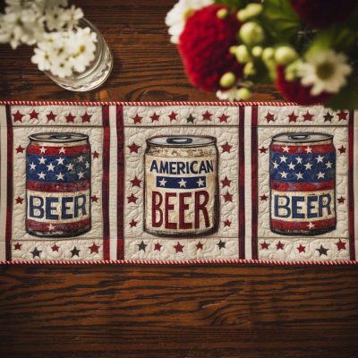 Patriotic Beer Cans Quilted Table Runner