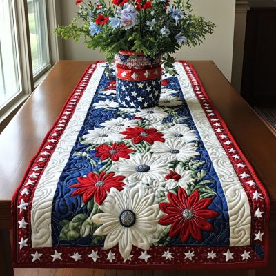 Patriotic Blooms Quilted Table Runner