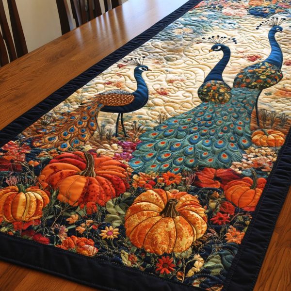 Peacock Garden Quilted Table Runner