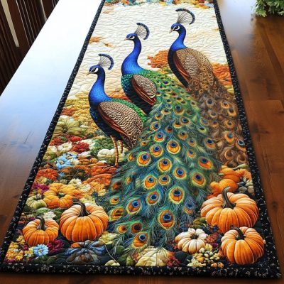 Peafowl Paradise Quilted Table Runner