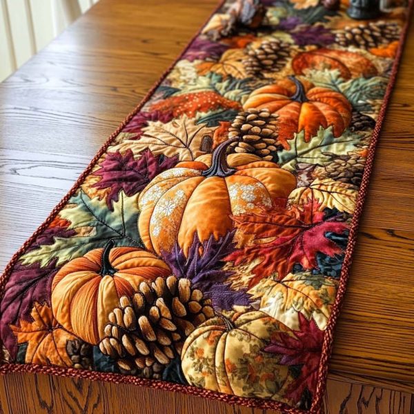 Pinecones And Pumpkins Quilted Table Runner