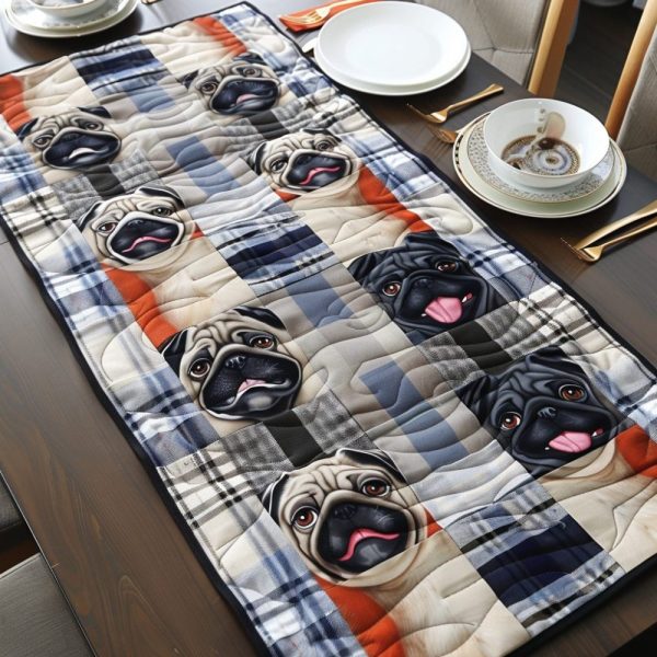 Plaid Pugs Quilted Table Runner