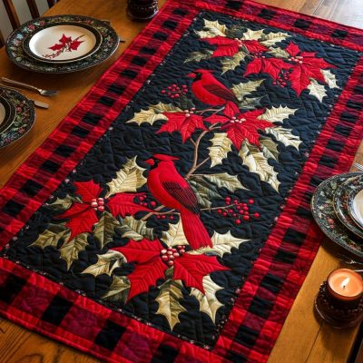Plaid Cardinal Quilted Table Runner