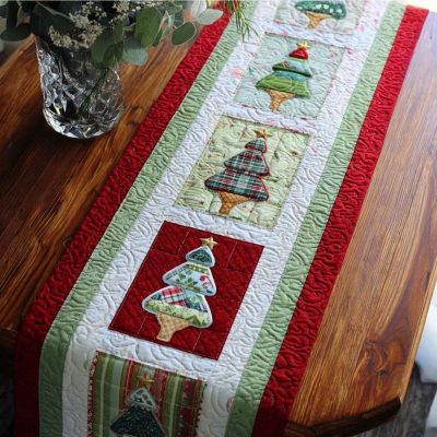 Plaid Trees Quilted Table Runner