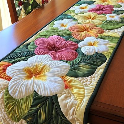 Plumeria Delight Quilted Table Runner