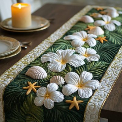 Plumeria Paradise Quilted Table Runner