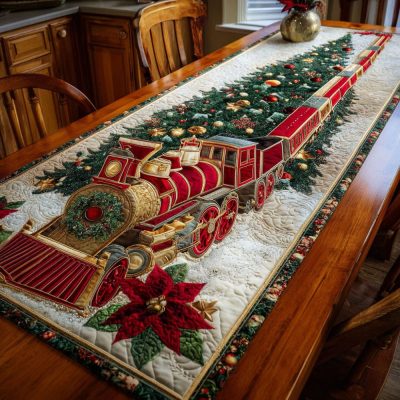 Poinsettia Journey Quilted Table Runner