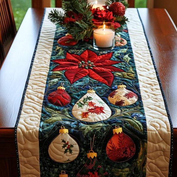 Poinsettia Sparkle Quilted Table Runner