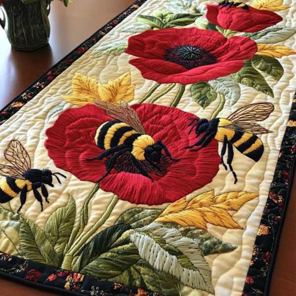 Poppy Buzz Quilted Table Runner