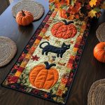 Pumpkin Black Cat Quilted Table Runner