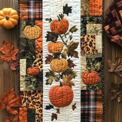 Pumpkins Patchwork Quilted Table Runner