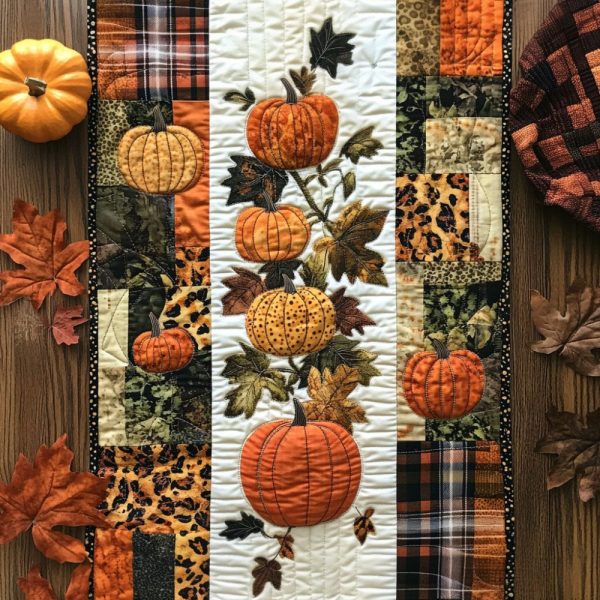 Pumpkins Patchwork Quilted Table Runner