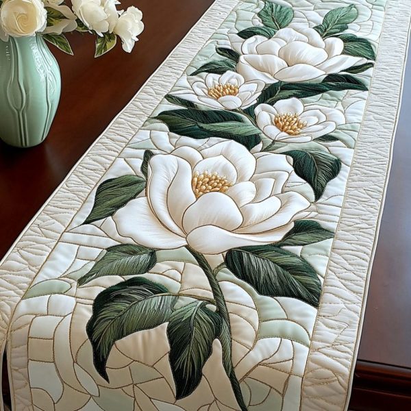 Pure Magnolia Elegance Quilted Table Runner