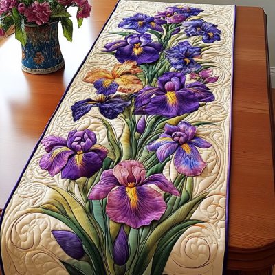 Purple Iris Charm Quilted Table Runner