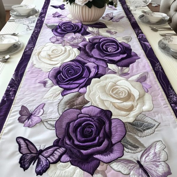 Purple Petal Serenity Quilted Table Runner