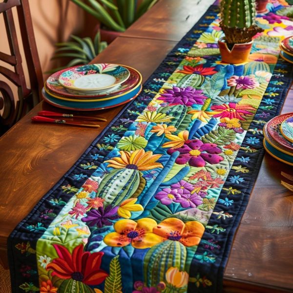 Radiant Cactus Desert Flora Quilted Table Runner