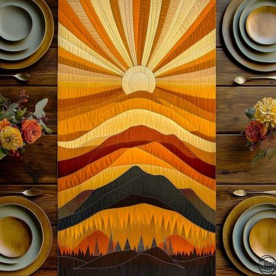 Radiant Peak Sunrise Quilted Table Runner