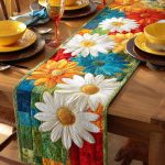 Rainbow Daisy Field Quilted Table Runner