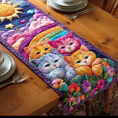 Rainbow Paws Parade Quilted Table Runner