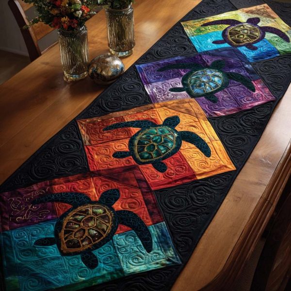 Rainbow Turtles Quilted Table Runner