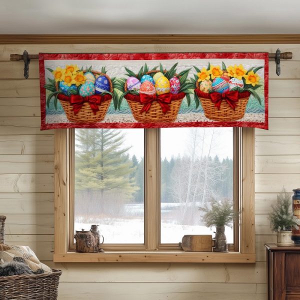Red Bow Easter Baskets Quilted Valance