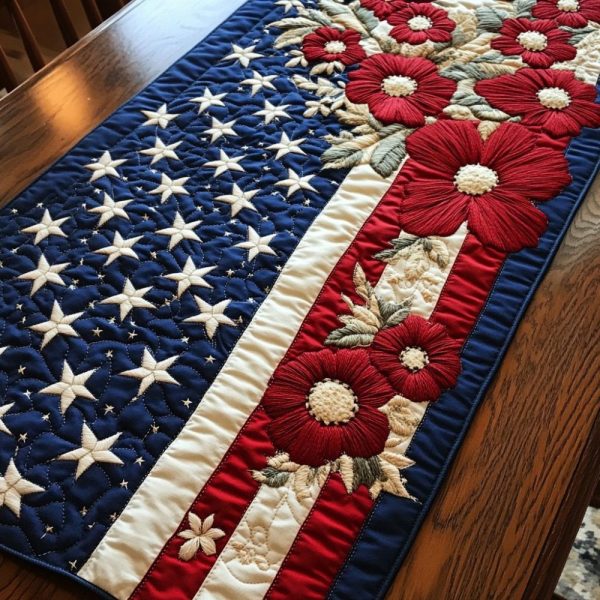 Red Poppies Quilted Table Runner