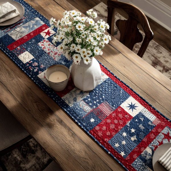 Red White Blue Blocks Quilted Table Runner