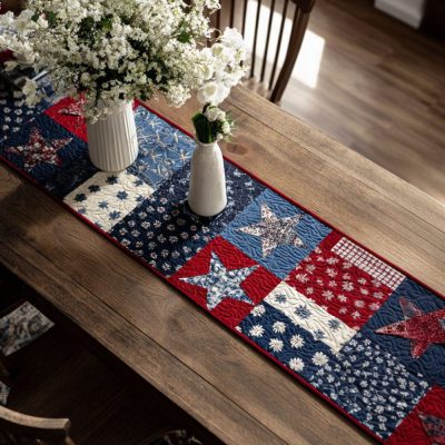Red White And Blue Squares Quilted Table Runner