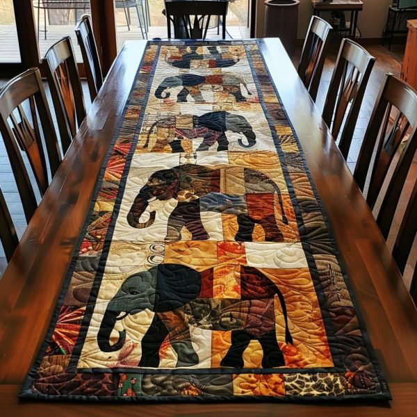 Regal Elephant Journey Quilted Table Runner