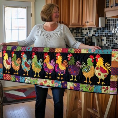 Regal Roosters Quilted Table Runner