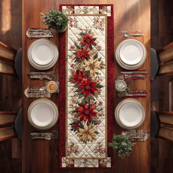 Regal Poinsettia Stripe Quilted Table Runner
