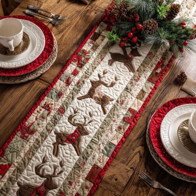 Reindeer Trails Quilted Table Runner