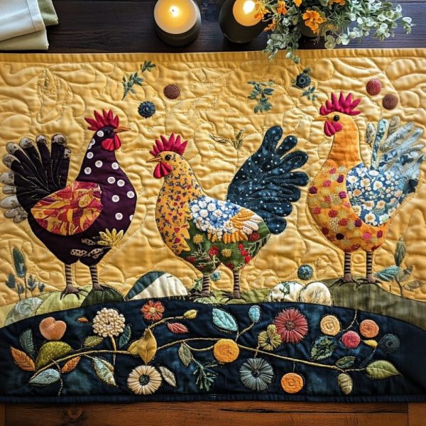 Rooster Charm Quilted Table Runner
