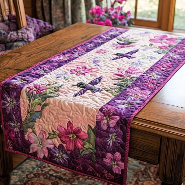 Ruby Hummingbird Radiance Quilted Table Runner