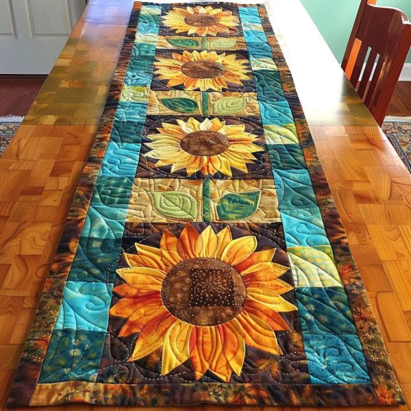Rustic Sunflower Flow Quilted Table Runner