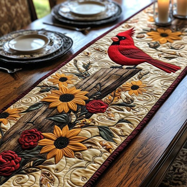 Rustic Cardinal Quilted Table Runner