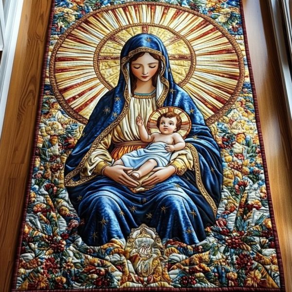Sacred Radiance Of Mary Quilted Table Runner
