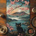 Sakura Spirit Cat Quilted Table Runner